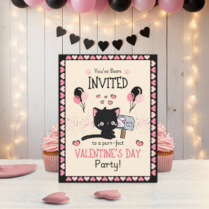 Cute Valentine Kawaii Pink Hearts Classroom Party Invitation