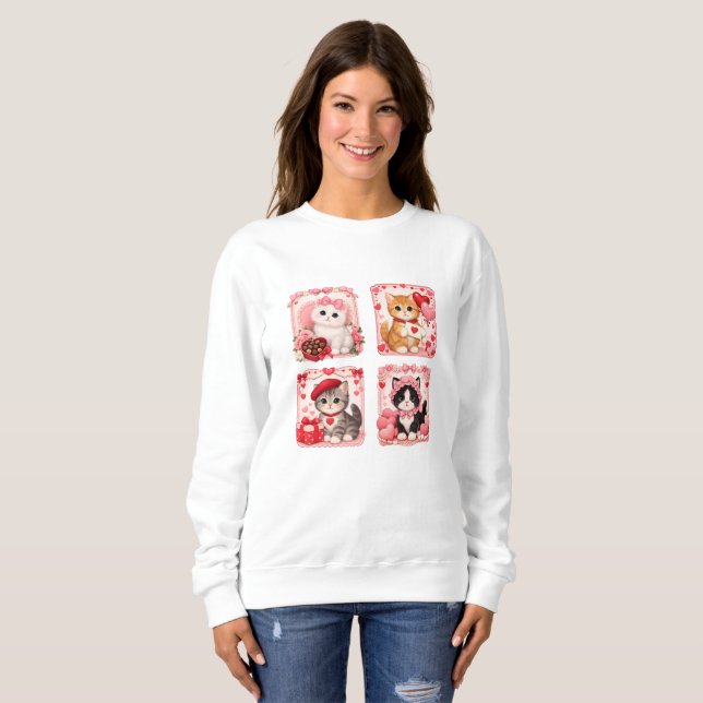 Cute Valentine Kittens Cozy Sweatshirt (Front Full)