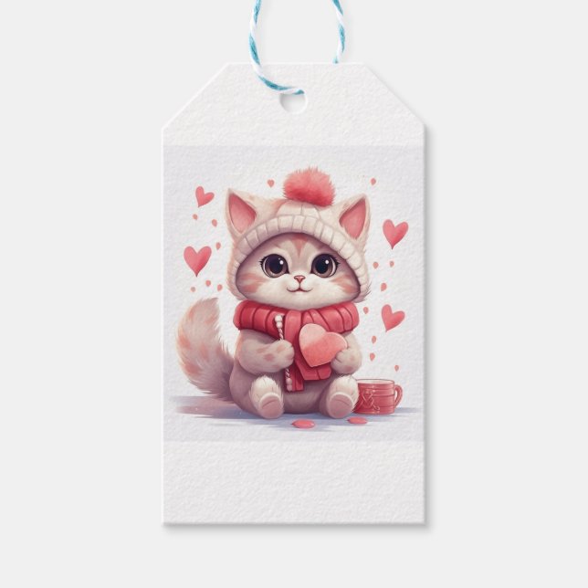 Cute Valentine kitty Gift Tags (Front)