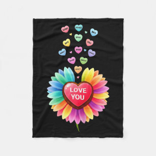 Cute Valentine Love Sunflower Hearts Candy For Gir Fleece Blanket