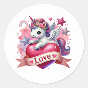 Cute Valentine love unicorn Classic Round Sticker