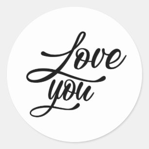 Cute Valentine love you word art Classic Round Sticker