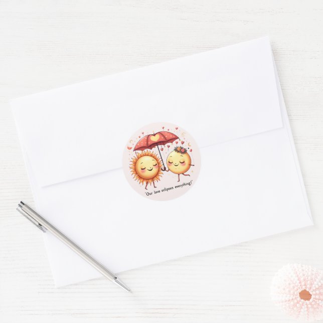 Cute Valentine Our Love Eclipses Everything    Classic Round Sticker (Envelope)
