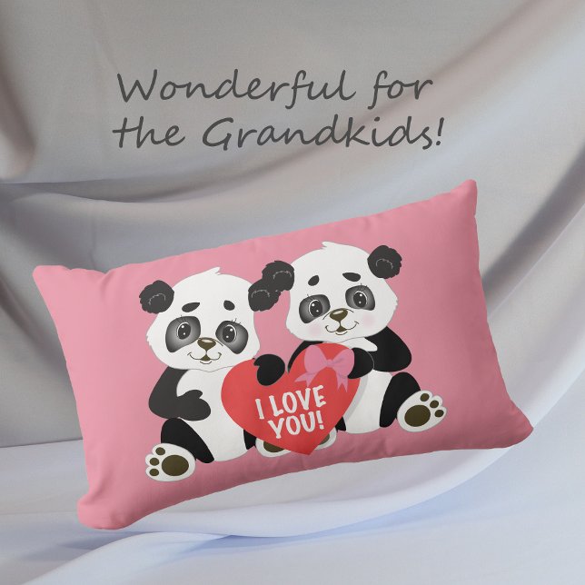 Cute Valentine Panda Bears Pink Lumbar Cushion (Creator Uploaded)