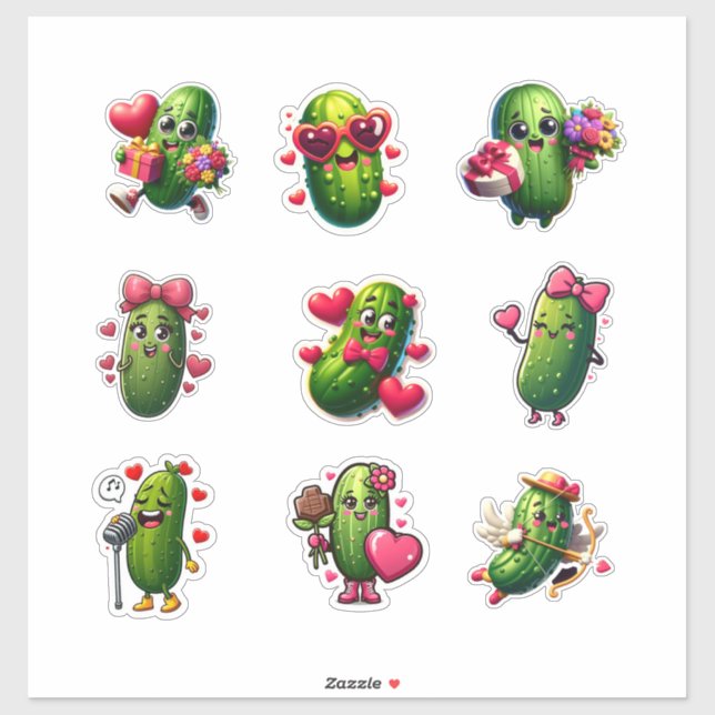 Cute Valentine Pickle Sticker Sheet (Sheet)