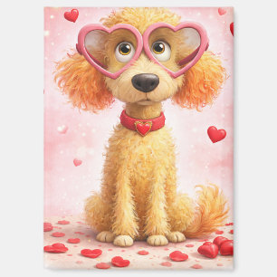 Cute Valentine Poodle Magnet with Heart Glasses