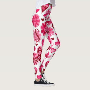 Cute Valentine’s Day pink floral hearts, monogram Leggings