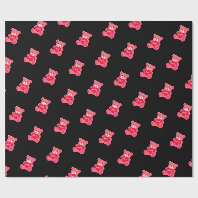 Cute Valentine’s Day Teddy Bear Wrapping Paper  (Flat)