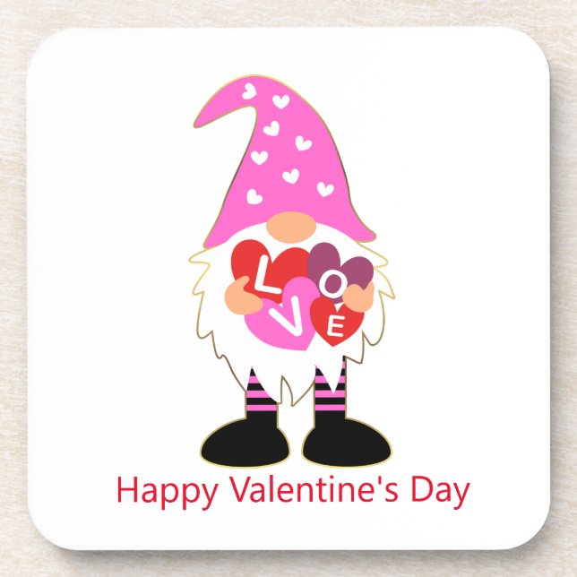 Cute Valentine’s Gnome Hard plastic coaster (Front)