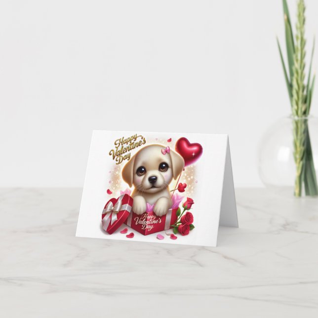 Cute Valentine’s Labrador Dog Folded Holiday Card  (Front)