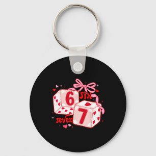 Cute Valentine Six Seven Dice Coquette Bow Hearts  Key Ring