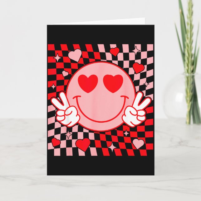 Cute Valentine Smile Face Smiling Checkered Patter Card (Front)