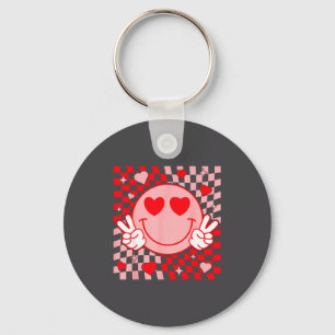 Cute Valentine Smile Face Smiling Checkered Patter Key Ring