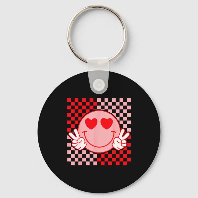 Cute Valentine Smile Face Smiling Checkered Patter Key Ring (Front)