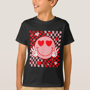 Cute Valentine Smile Face Smiling Checkered Patter T-Shirt