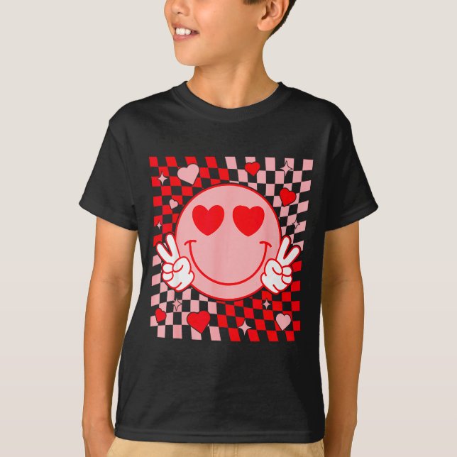 Cute Valentine Smile Face Smiling Checkered Patter T-Shirt (Front)