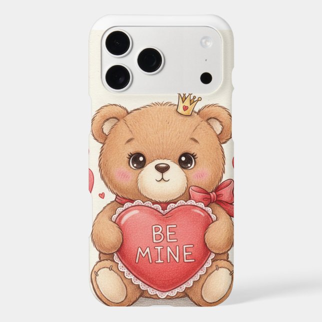 Cute Valentine Teddy Bear "Be Mine" Heart Illustra (Back)