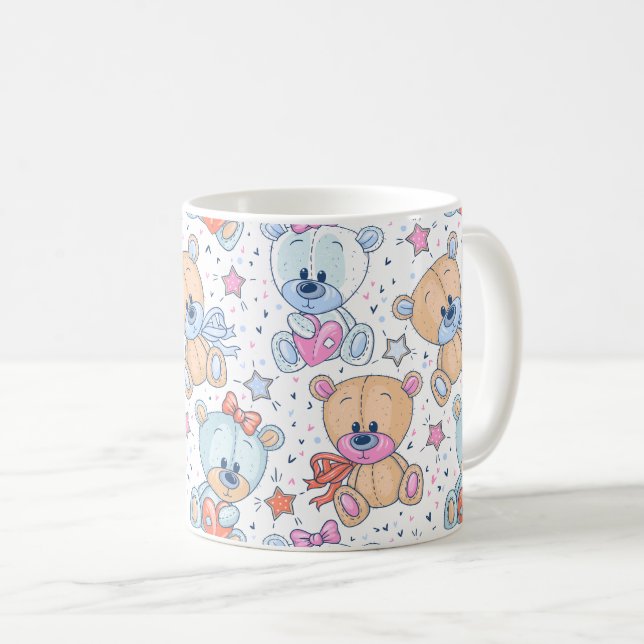 Cute Valentine Teddy Bear Seamless Pattern Coffee Mug (Front Right)