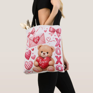 Cute Valentine Teddy Bear XOXO Tote Bag