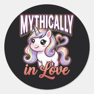 Cute Valentine Unicorn – Mythically in Love Classic Round Sticker