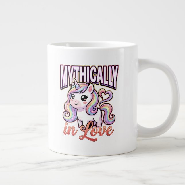 Cute Valentine Unicorn – Mythically in Love Large Coffee Mug (Right)
