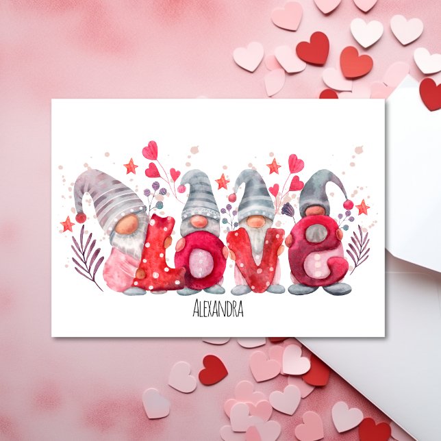 Cute Valentine Watercolor Gnomes Love Holiday Card (Creator Uploaded)
