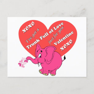 Cute valentine with pink elephant postcard