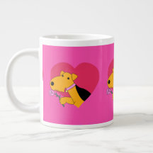 Cute Valentines Airedale Terrier Dog with Rose Mug
