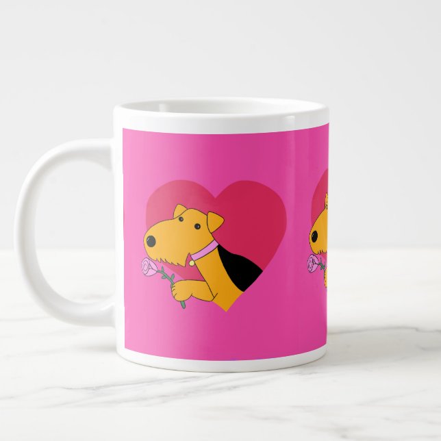 Cute Valentines Airedale Terrier Dog with Rose Mug (Left)