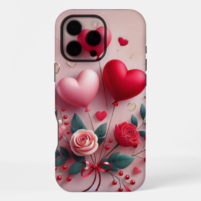 Cute Valentine's balloons & roses iPhone Case (Back)
