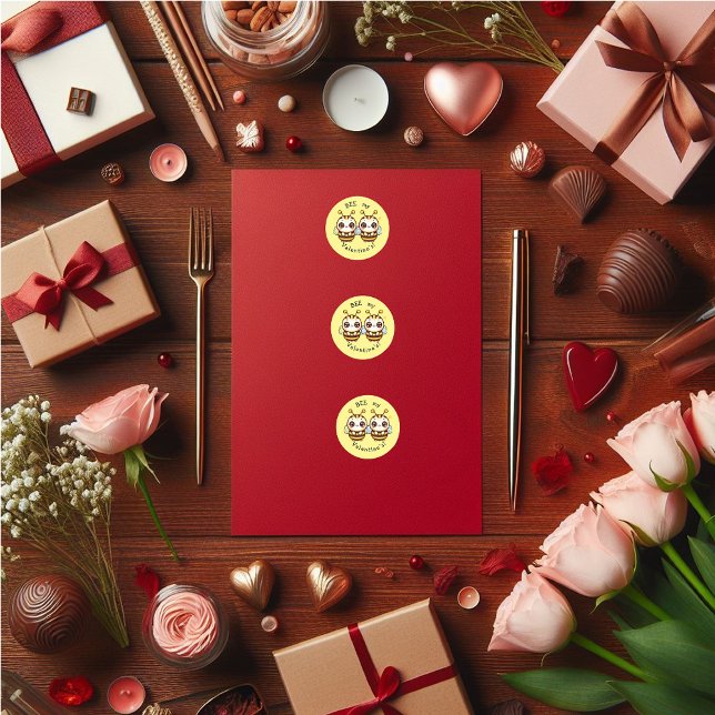 Cute Valentine's BEE Classic Round Sticker (BEE my Valentine's cute stickers.)