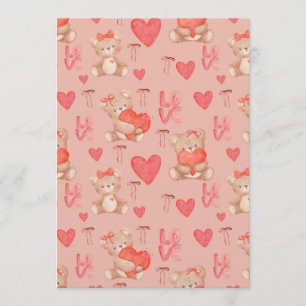 Cute Valentines Brown Teddy Bear Seamless Pattern Invitation