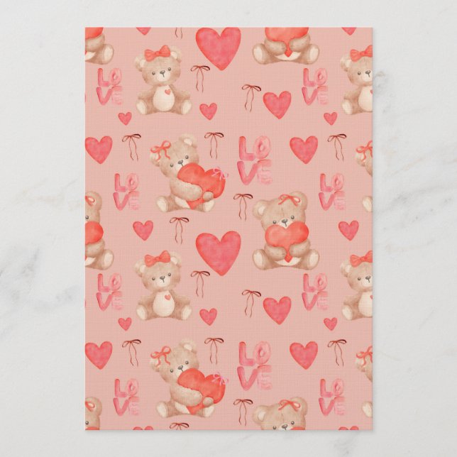 Cute Valentines Brown Teddy Bear Seamless Pattern Invitation (Front)