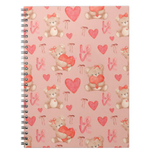 Cute Valentines Brown Teddy Bear Seamless Pattern Notebook