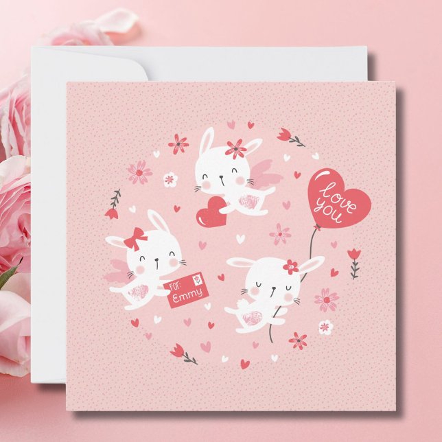 Cute Valentine's bunny angels on pink Card (Creator Uploaded)