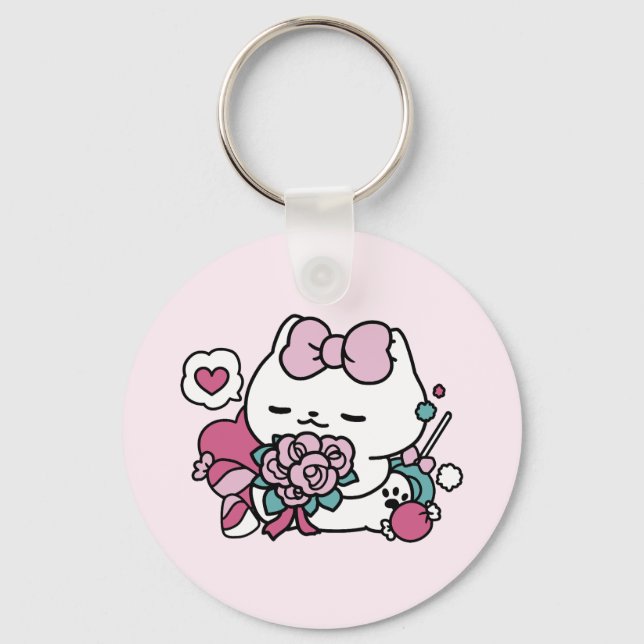 Cute Valentine's Cat Design – Feline the Love Key Ring (Front)
