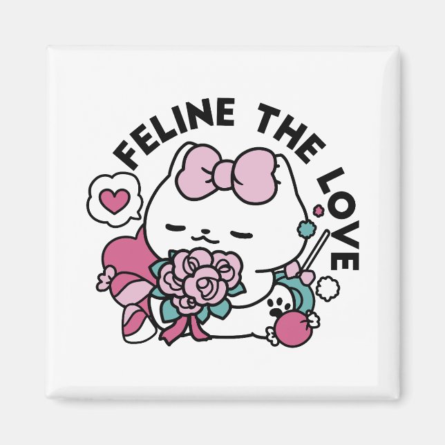 Cute Valentine's Cat Design – Feline the Love Magnet (Front)
