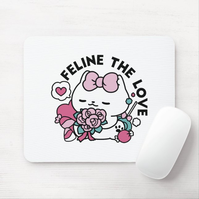 Cute Valentine's Cat Design – Feline the Love Mouse Pad (With Mouse)
