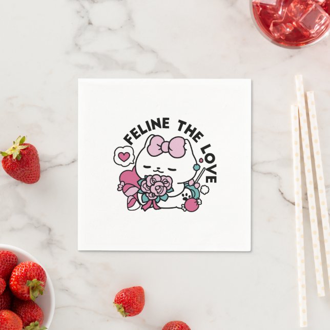 Cute Valentine's Cat Design – Feline the Love Napkin (Insitu)