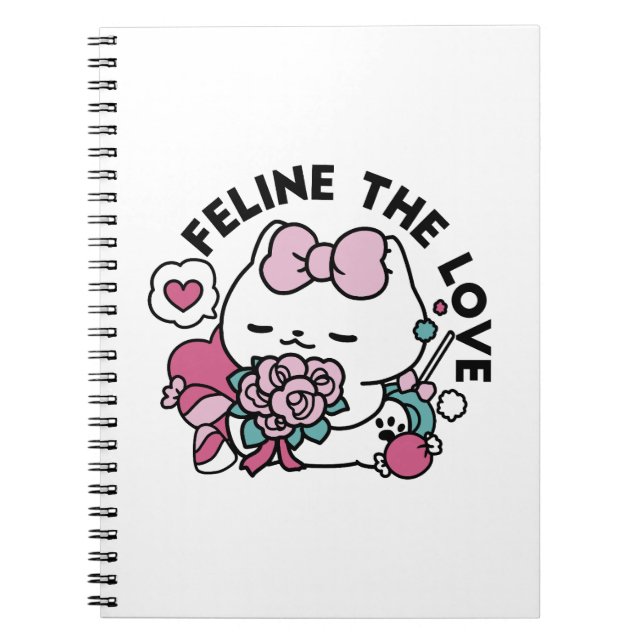 Cute Valentine's Cat Design – Feline the Love Notebook (Front)