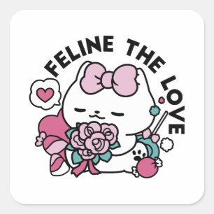 Cute Valentine's Cat Design – Feline the Love Square Sticker