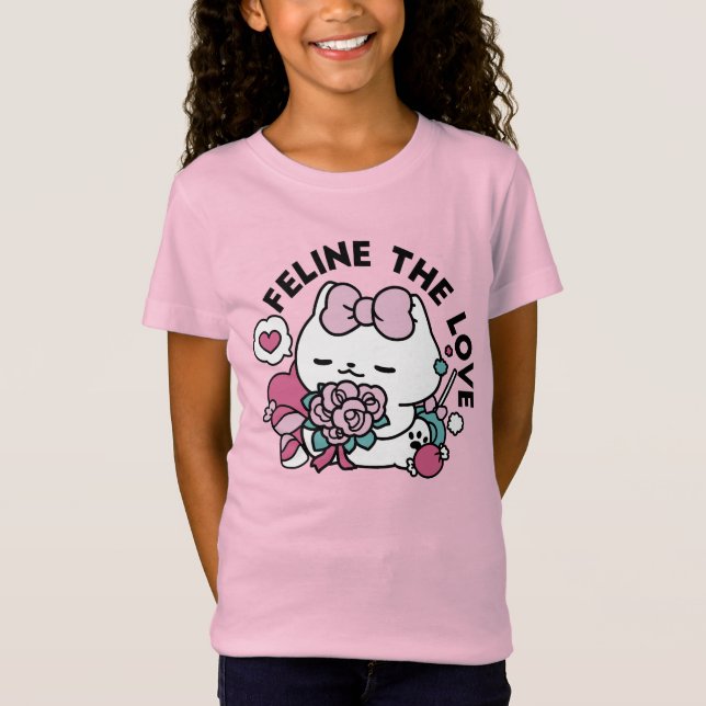 Cute Valentine's Cat Design – Feline the Love T-Shirt (Front)