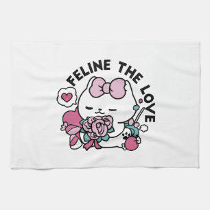 Cute Valentine's Cat Design – Feline the Love Tea Towel