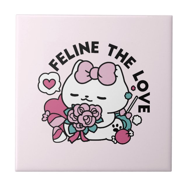 Cute Valentine's Cat Design – Feline the Love Tile (Front)