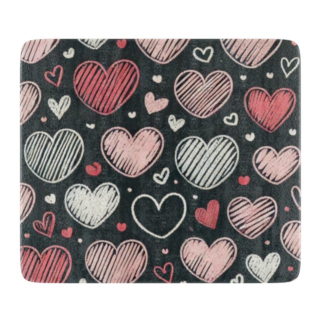 Cute Valentine's chalk hearts Cutting Board (Front)