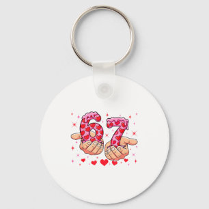 Cute Valentines Day 67 Hearts Funny Six Seven Meme Key Ring