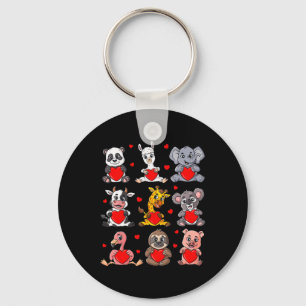Cute Valentines Day Animals Holding Hearts Boys Gi Key Ring