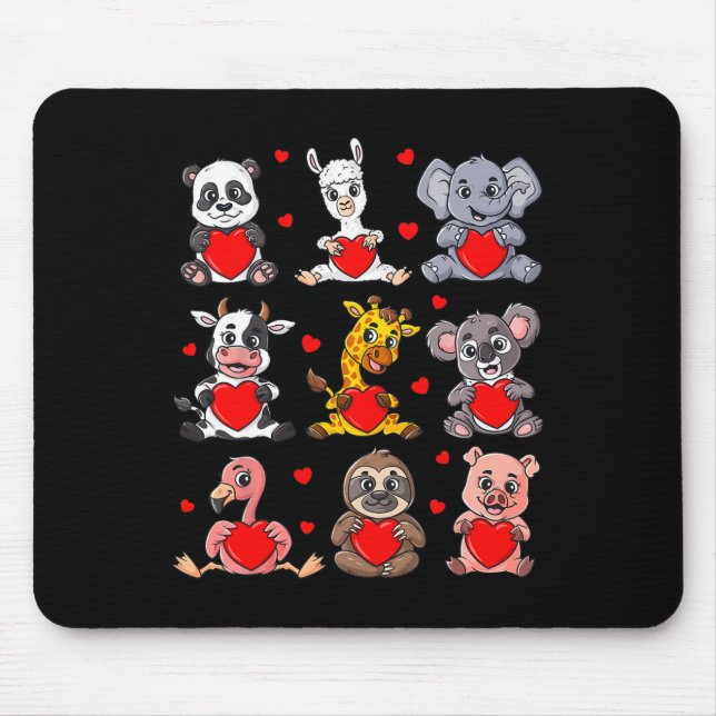 Cute Valentines Day Animals Holding Hearts Boys Gi Mouse Pad (Front)