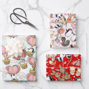 Cute Valentine's Day Animals Wrapping Paper Sheet