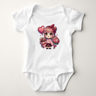 Cute Valentine's day anime girl Baby Bodysuit